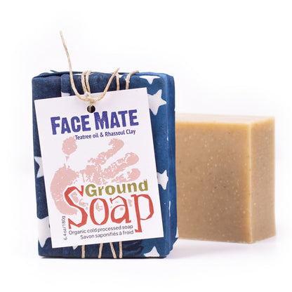 Face Mate Teatree essential oil and rhassoul clay organic bar soap from ground Soap.